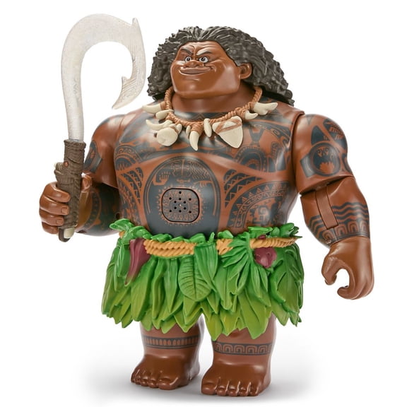 Disney Store Official Maui Talking Action Figure with Light-Up Fish Hook, Sculpted Necklace & Leaf Skirt, Poseable Moana Toys for Kids, Features Movie Phrases & 8 Points of Articulation