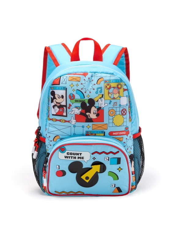 Official Mickey Mouse Clubhouse Backpack - Kids Backpack with Embroidered Accents, Adjustable Straps, Zip Compartments & Mesh Pockets, Screen Art Featuring Mickey Mouse - Water Resistant