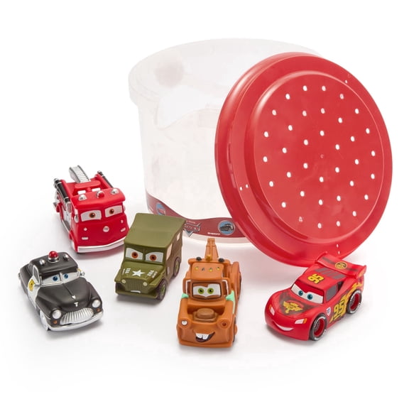 Disney Store Official Pixar Cars Bath Toys Set - Includes 5 Detailed Toys with a Straining Storage Bucket - Bath Time Fun & Water Play Set for Kids