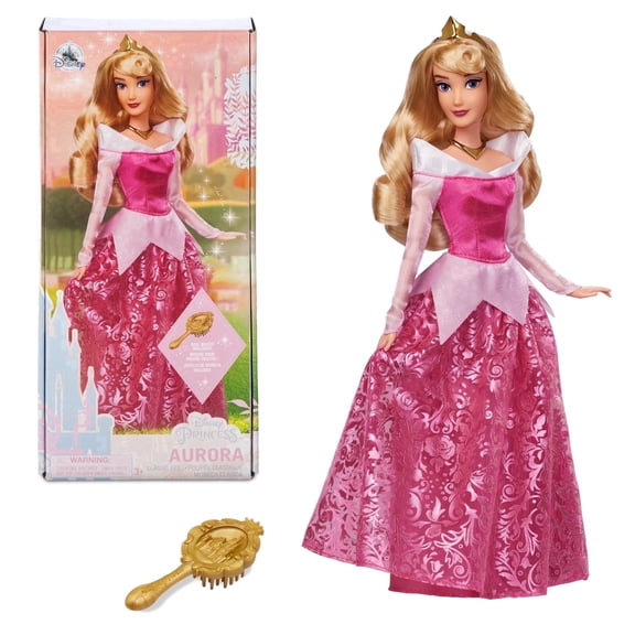Disney Store Official Princess Classic Doll (Aurora from Sleeping Beauty), 11 Inches, Includes Brush with Molded Details, Fully Posable Toy in Classic Outfit - Disney Princess Toys