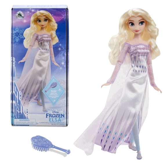 Disney Store Official Princess Classic Doll (Elsa from Frozen 2), 11 Inches, Includes Brush with Molded Details, Fully Posable Toy in Classic Outfit - Disney Princess Toys