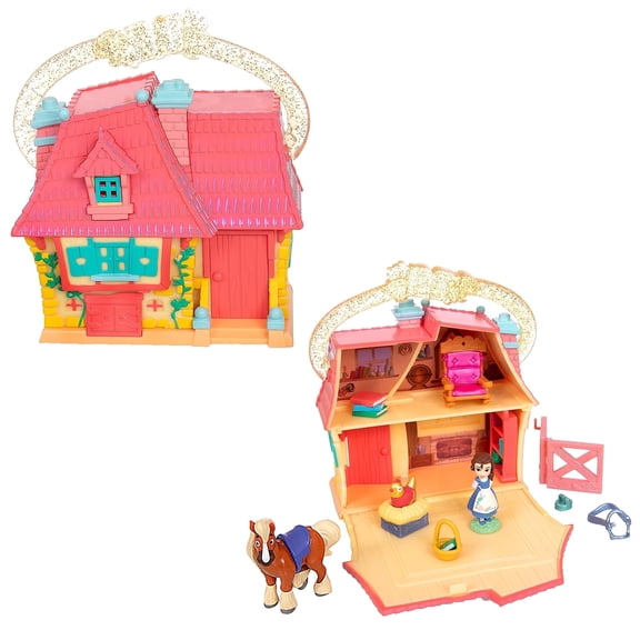 Disney Store Official Princess Micro Toy Set Beauty & The Beast Set Includes Micro Figures of Belle, Philippe, & her Cottage Portable Playset with Handle Perfect for Fans of Disney Princesses