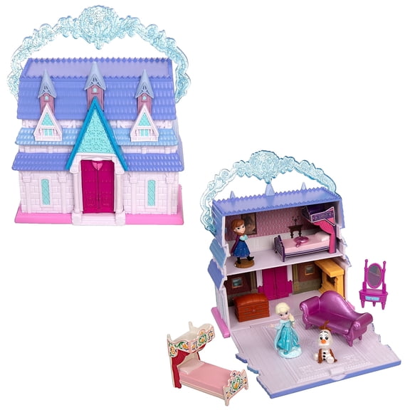 Disney Store Official Princess Micro Toy Set Frozen - Set Includes Micro Figures of Elsa, Anna, Olaf, & Their Castle - Portable Playset with Handle - Perfect for Fans of Disney Princesses