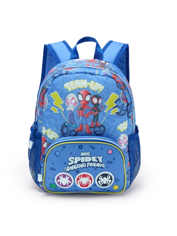 Official Spidey and His Amazing Friends Backpack - Kids Backpack with Embroidered Accents, Adjustable Straps, Zip Compartments, Mesh Pockets, Spider-Man Screen Art - Water Resistant