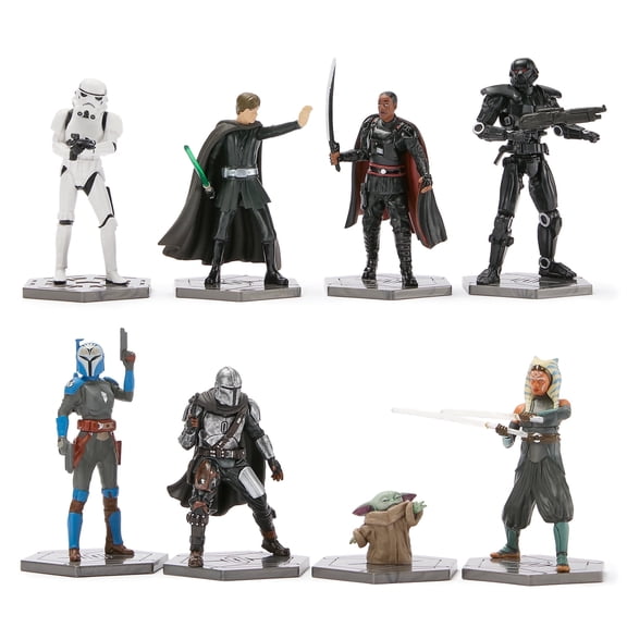 Disney Store Official Star Wars: The Mandalorian Figure Set – 8 Fully Sculpted Star Wars Figures Including The Mandalorian, Grogu, Ahsoka Tano & More in Double-Tiered Box with Scenic Backgrounds