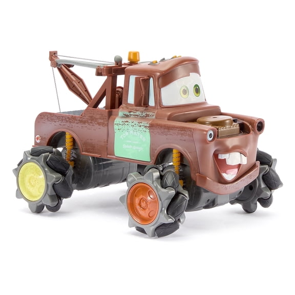 Disney Store Official Tow Mater Light-Up Remote Control Car - Tow Mater RC Car with Monster Truck Wheels, 2.4GHz Radio Controlled RC Toy with 360 Spin & Light-Up Smoke Effect