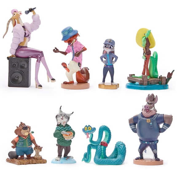 Disney Store Official Zootopia 2 Figure Set 8 Fully Sculpted Disney Figures Including Judy Hopps, Nick Wilde, Gary De'Snake & More in Double-Tiered Box with Scenic Backgrounds