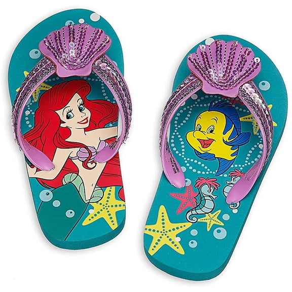 Disney Store Princess Little Mermaid Ariel Flip Flops Sandals Shoes Girl Size 11/12