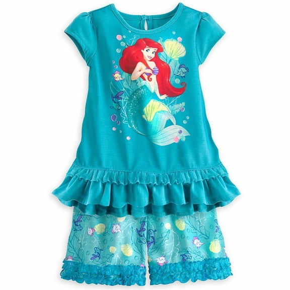 Disney Store Princess The Little Mermaid Ariel 2 PC Short Sleeve Pajama Set Girl Size 5/6
