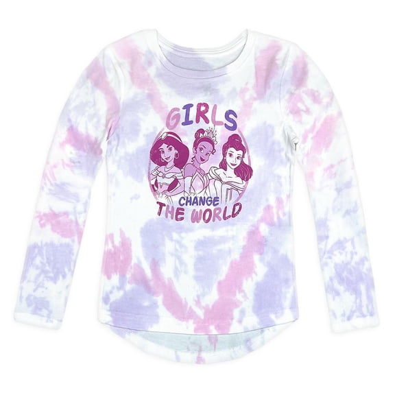 Disney Store Princess Tie Dye Long Sleeve T Shirt Girls Size XS 4 Belle Jasmine Tiana
