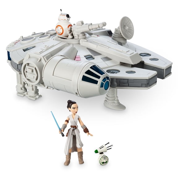 Disney Store Star Wars Millennium Falcon Light Up 15" Play Set Rey & Chewie Toy Figures Marvel ToyBox