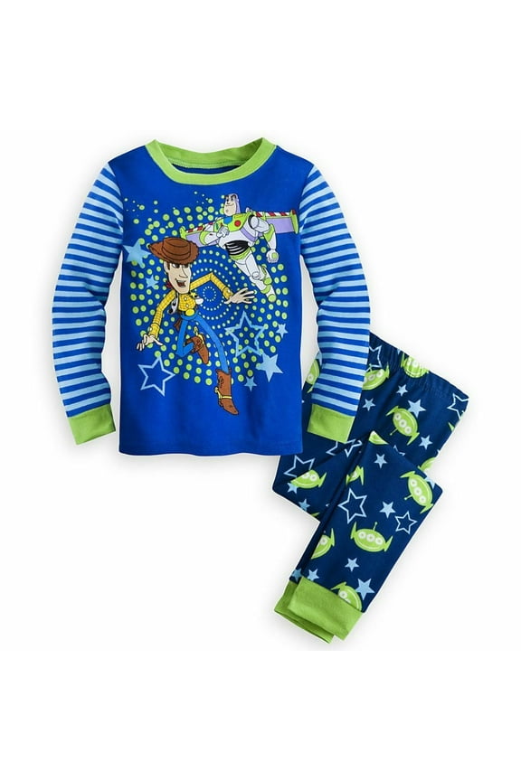 Toy Story Buzz Lightyear Woody 2 PC Long Sleeve Cotton Tight Fit Pajama Set Boy Size 6