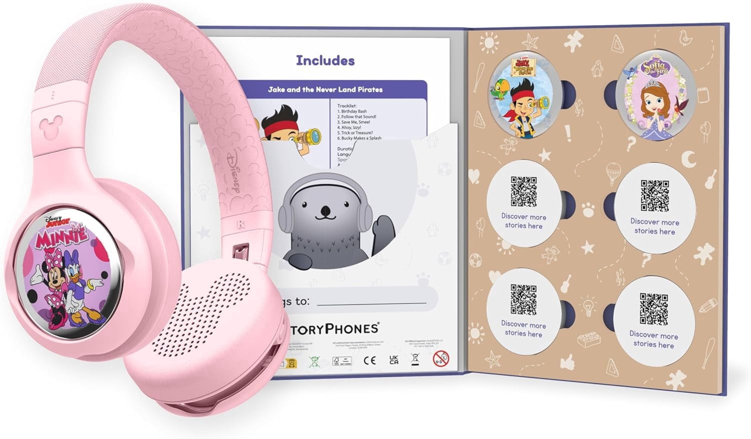 Disney StoryPhones Storytelling Foldable Bluetooth Kids Headphones, Intro Bundle with Mickey Mouse Story Disk Rose Pink