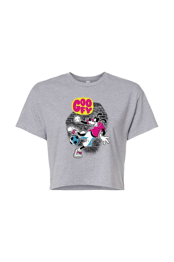 - Street Soccer Goofy  - Juniors Cropped Cotton Blend T-Shirt