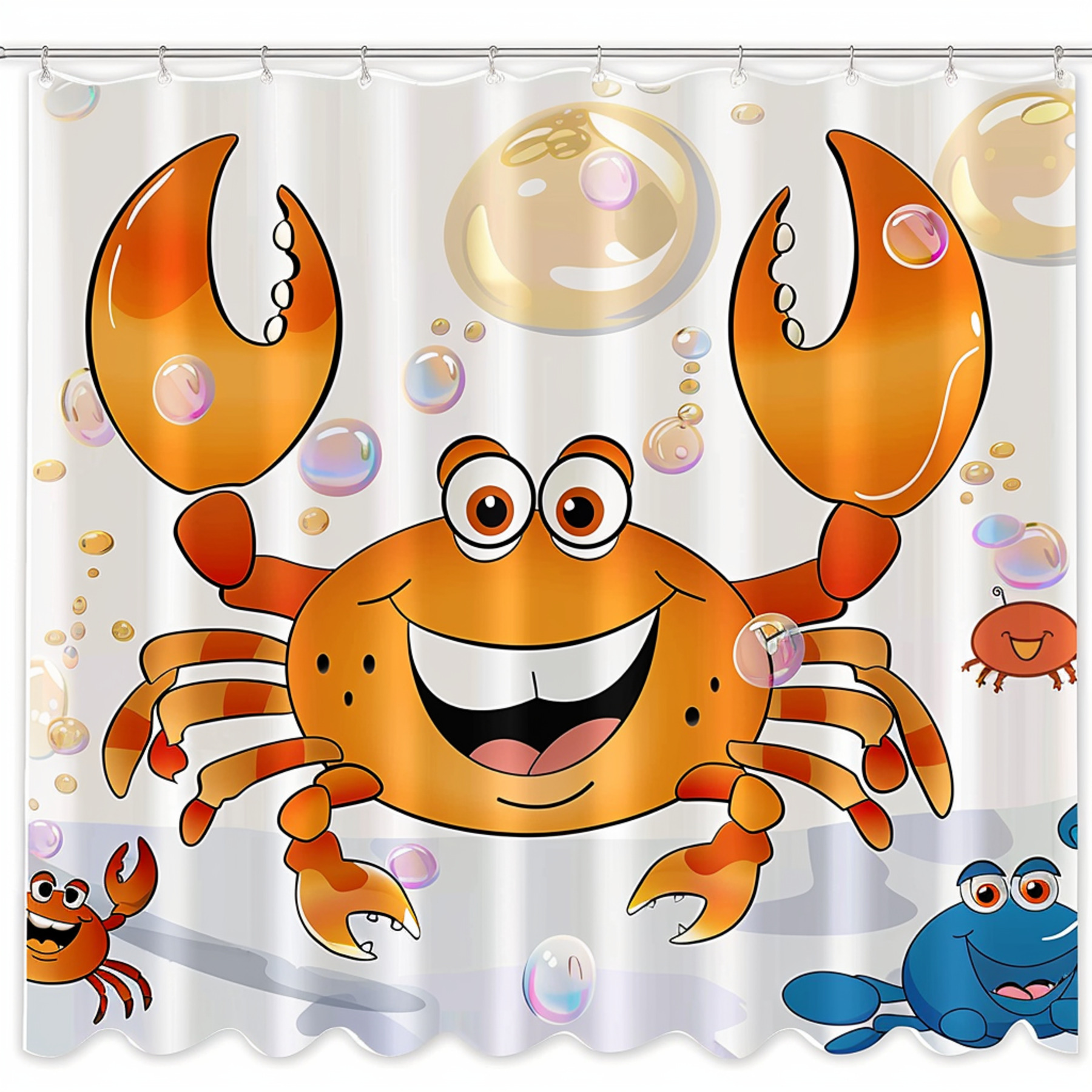 Disney Style Cartoon Crab Family Shower Curtain with Bubbles Crabs