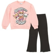 Disney Minnie Mouse Fleece Pullover Peplum Sweatshirt and Ribbed Flare Leggings Outfit Set Toddler to Big Kid