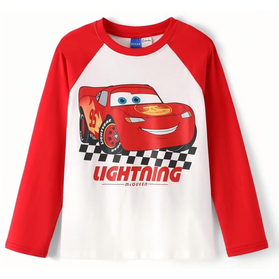 Disney Cars Lightning McQueen Boys Cotton Crew Neck Long Sleeve T-Shirt Kids Graphic Tee Race Car Boy Birthday Gift Sizes 2T-9Y