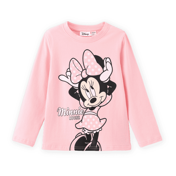 Disney Mickey and Friends Minnie Mouse Girls Cotton Long Sleeve Crew Neck T-Shirt Kids Graphic Tee Girl Birthday Gift Sizes 2T-9Y