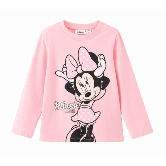 Disney Mickey and Friends Minnie Mouse Girls Cotton Long Sleeve Crew Neck T-Shirt Kids Graphic Tee Girl Birthday Gift Sizes 2T-9Y