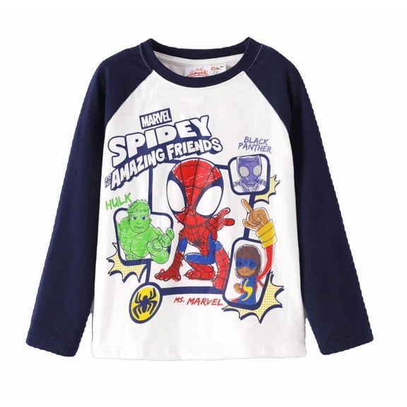 Disney Marvel Spidey and Friends Boys Crew Neck Cotton Long Sleeve T-Shirt Kids Graphic Tee Superhero Sizes 2T-5Y
