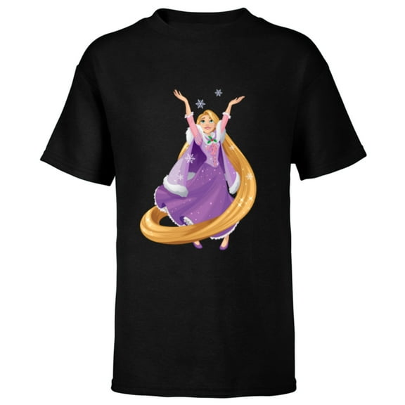 Disney Tangled Princess Rapunzel Holiday - Short Sleeve T-Shirt for Kids - Customized-Black