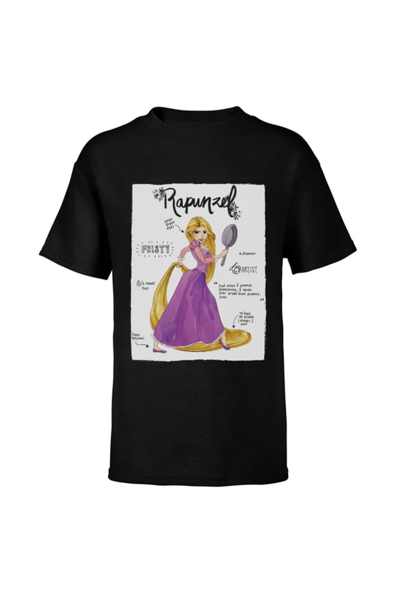 Tangled Rapunzel Fashion Callouts T-Shirt - Short Sleeve T-Shirt for Kids - Customized-Black