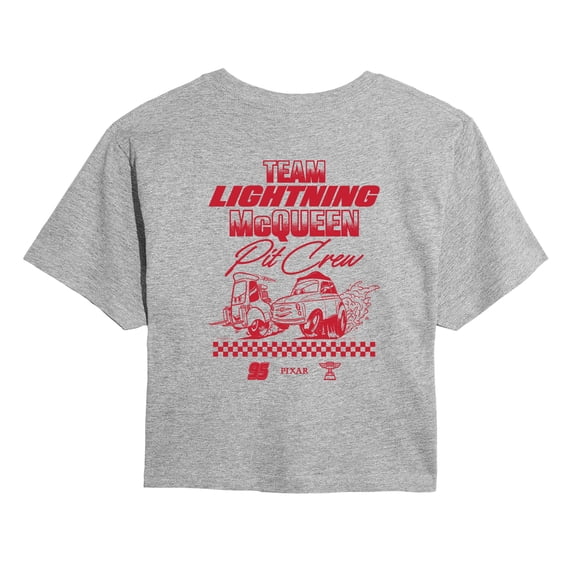 Disney - Team Lightning Mcqueen Pit Crew - Juniors Cropped Short Sleeve Graphic T-Shirt
