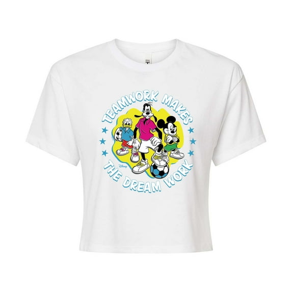 Disney - Teamwork Group - Juniors Cropped Cotton Blend T-Shirt