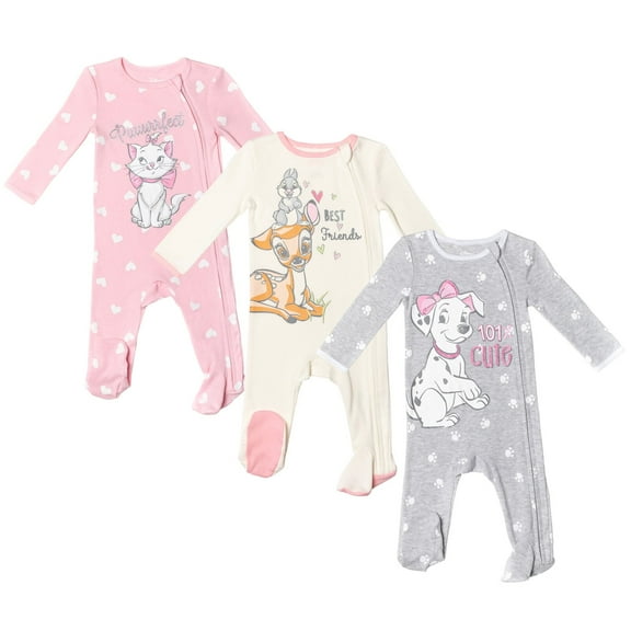 Disney The Aristocats Bambi Newborn Baby Girls 3 Pack Zip Up Sleep N' Plays Newborn to Infant