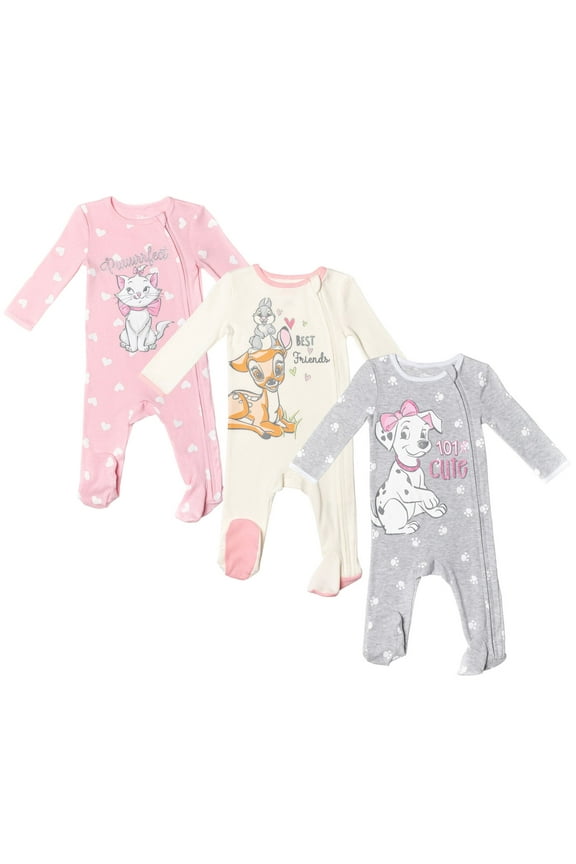 The Aristocats Bambi Newborn Baby Girls 3 Pack Zip Up Sleep N' Plays Newborn to Infant