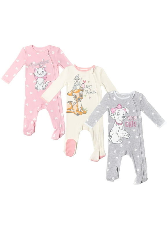 Disney The Aristocats Bambi Newborn Baby Girls 3 Pack Zip Up Sleep N' Plays Newborn to Infant