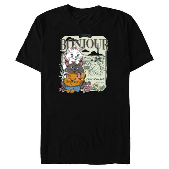 Disney The Aristocats Bonjour - Short Sleeve Blended T-Shirt for Adults - Customized-Black