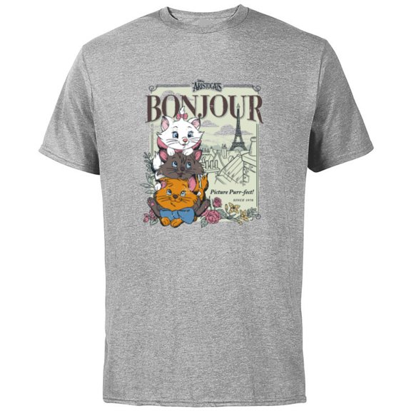 Disney The Aristocats Bonjour - Short Sleeve Cotton T-Shirt for Adults - Customized-Athletic Heather