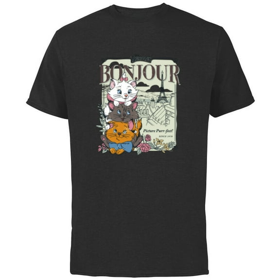 Disney The Aristocats Bonjour - Short Sleeve Cotton T-Shirt for Adults - Customized-Black