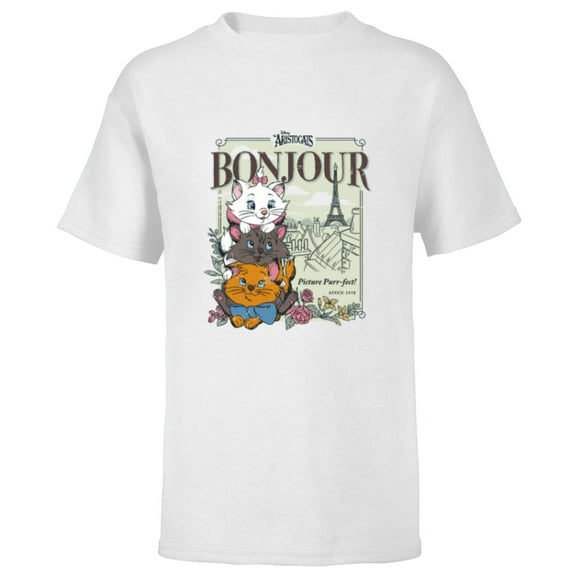 Disney The Aristocats Bonjour - Short Sleeve T-Shirt for Kids - Customized-White
