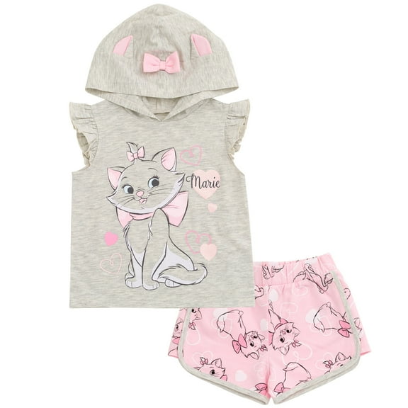 Disney The Aristocats Classics Marie Hooded Cosplay Tank Top and French Terry Dolphin Active Shorts Outfit Set Toddler to Big Kid