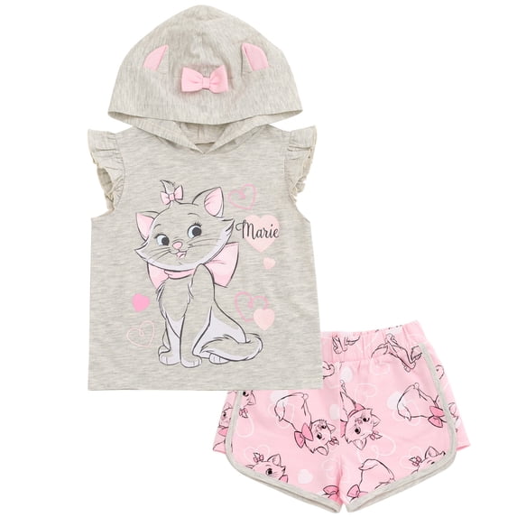 Disney The Aristocats Little Girls' Cosplay 2-Piece Hooded Tank and Shorts Set Grey Pink Marie