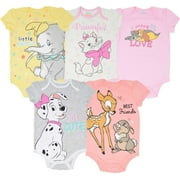 Disney The Aristocats Dumbo Bambi Lady and the Tramp Newborn Baby Girls 5 Pack Bodysuits Newborn to Infant