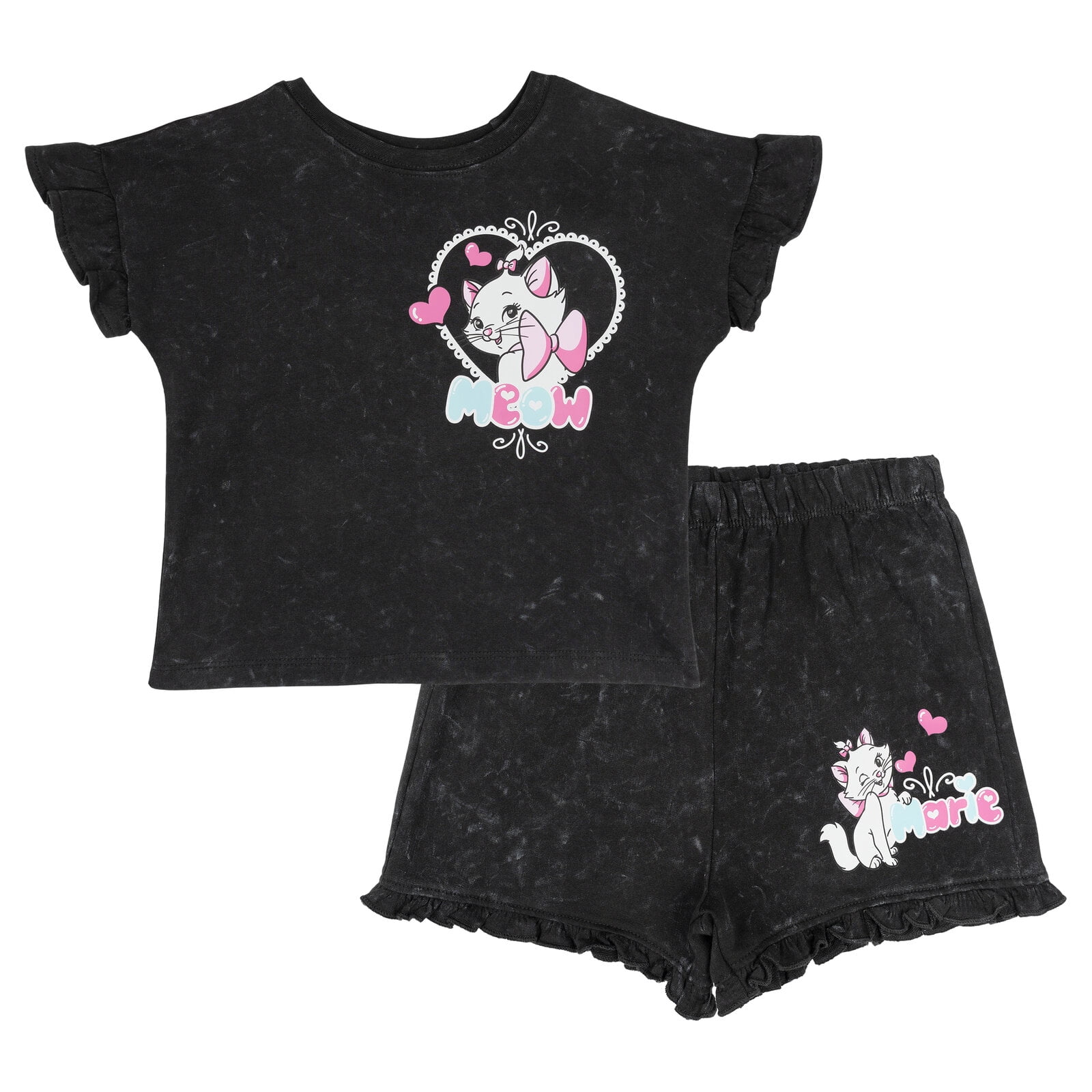 Disney The Aristocats Big Girls' Short Sleeve Graphic T-Shirt and French Terry Shorts Set Dark Grey Optic Wash Marie