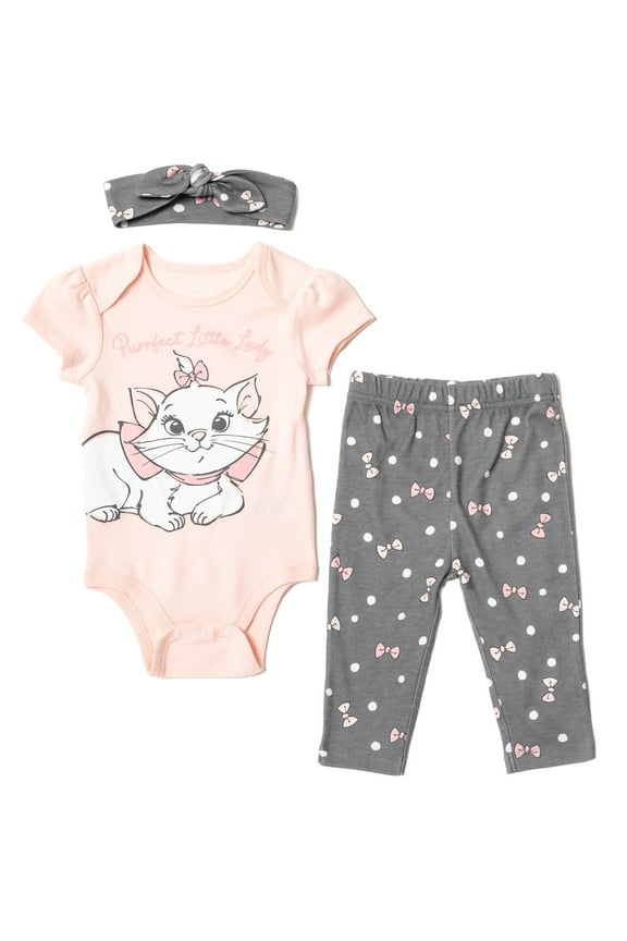 The Aristocats Marie Infant Baby Girls Bodysuit Pants and Headband 3 Piece Outfit Set Newborn to Infant