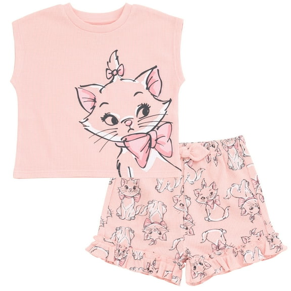 Disney The Aristocats Marie Waffle Knit T-Shirt and Shorts Outfit Set Newborn to Little Kid