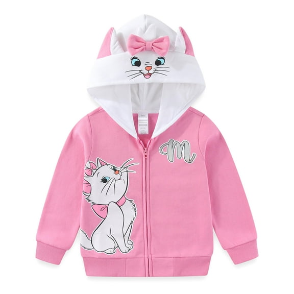 Disney The Aristocats Marie the Cat Fleece Zip Up Hoodie with Ears (Girls), Sizes 4-10