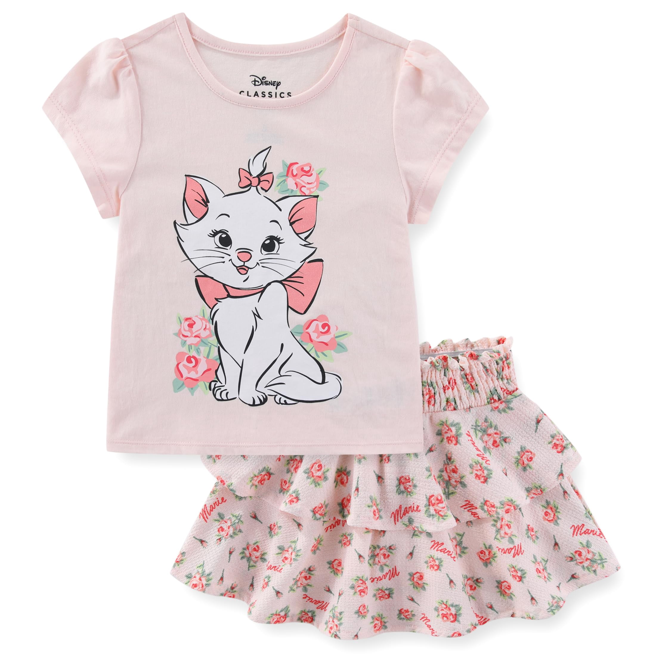 Disney The Aristocats Marie the Cat Short Sleeve T-Shirt and Skort Skirt Set (Girls), 2 Piece Set, Sizes 2T-6X