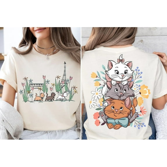 Disney The Aristocats Shirt, Marie Toulouse Berlioz Cats T-Shirt,Sand Color,Size 4XL