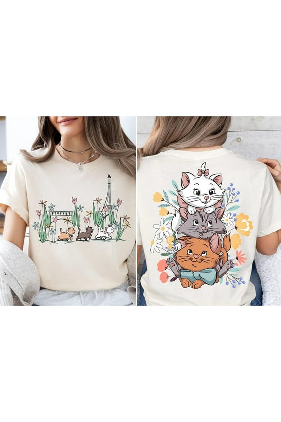 Disney The Aristocats Shirt, Marie Toulouse Berlioz Cats T-Shirt,Sand Color,Size S