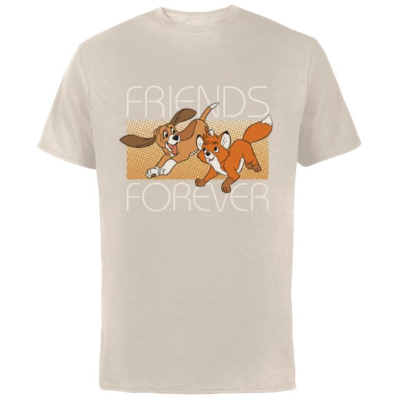 Disney The Fox and the Hound Friends Forever - Short Sleeve Cotton T-Shirt for Adults -Customized-Natural
