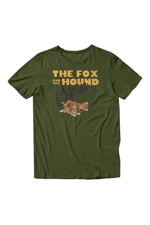 The Fox and the Hound Playful Romp Men's T Shirt (Green, S-XXXL)