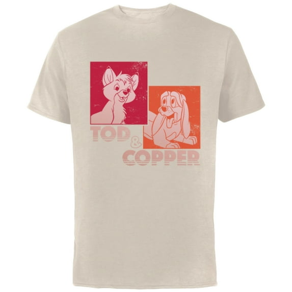 Disney The Fox and the Hound Tod & Copper Retro - Short Sleeve Cotton T-Shirt for Adults -Customized-Natural