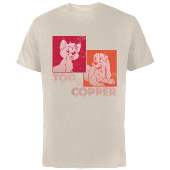 Disney The Fox and the Hound Tod & Copper Retro - Short Sleeve Cotton T-Shirt for Adults -Customized-Natural