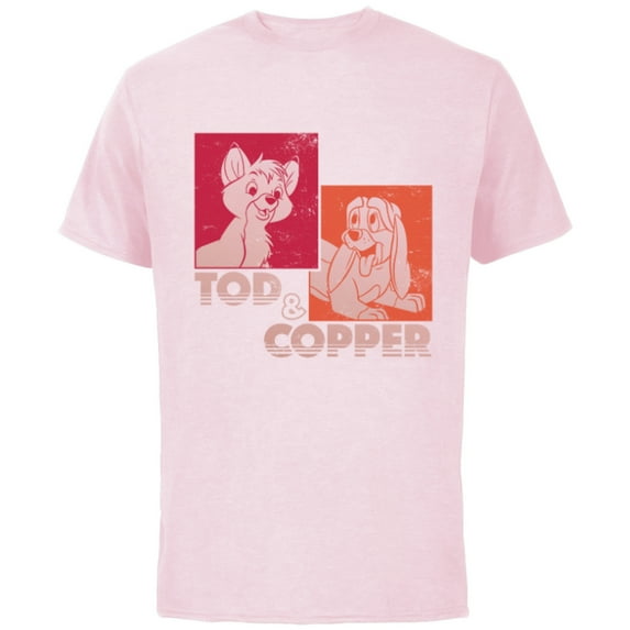 Disney The Fox and the Hound Tod & Copper Retro - Short Sleeve Cotton T-Shirt for Adults -Customized-Soft Pink
